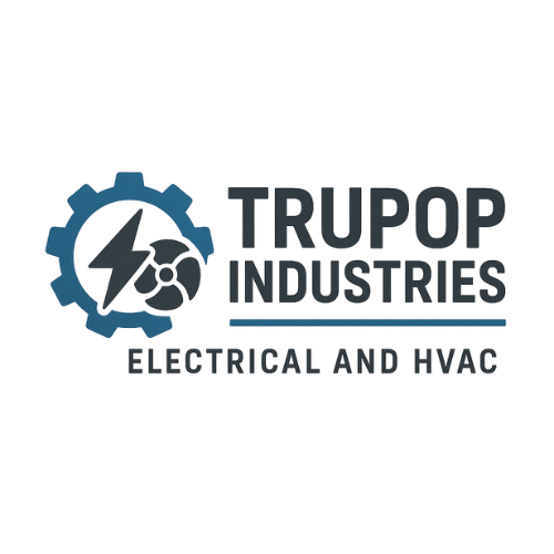 Trupop Industries logo with gear, lightning bolt, and electrical HVAC text